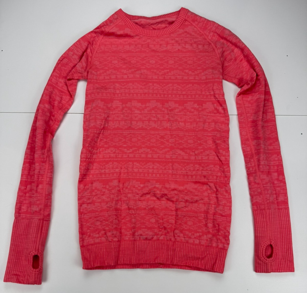Lululemon Womens Pink Coral Seamless Long Sleeve Shirt Thumbholes Unmarked